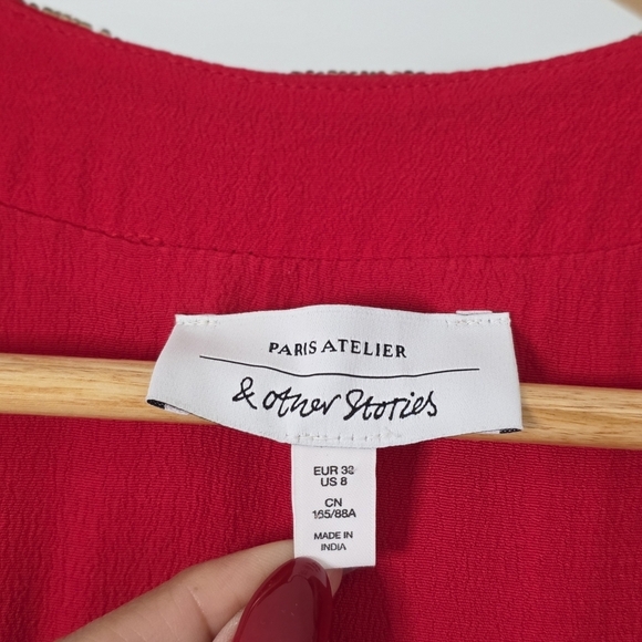 & Other Stories Paris Atelier Red Embellished V-Neck Maxi Dress, Size US 8 - Picture 9 of 11